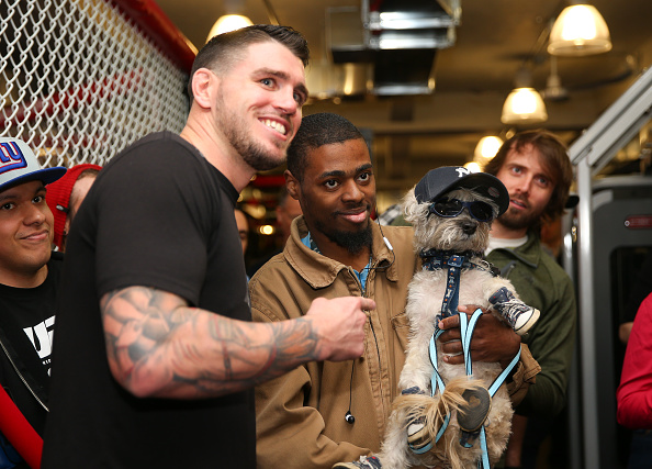 NEW YORK, NY - APRIL 15: Chris Camozzi signs autographs and takes pictures with assembled fans at the open workouts at the UFC Gym on April 15, 2015 in New York, New York. (Photo by Ed Mulholland/Zuffa LLC/Zuffa LLC via Getty Images)