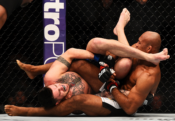 NEWARK, NJ - APRIL 18: Ronaldo 'Jacare' Souza of Brazil and Chris Camozzi grapple in their middleweight bout during the UFC Fight Night event at Prudential Center on April 18, 2015 in Newark, New Jersey. (Photo by Jeff Bottari/Zuffa LLC/Zuffa LLC via Getty Images)