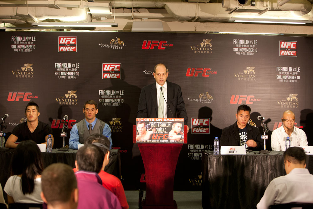 MACAO, CHINA - SEPTEMBER 6: The UFC announces UFC® MACAO: FRANKLIN VS. LE at the CotaiArena™ at The Venetian® Macao-Resort-Hotel on Saturday, November 10 during a press conference held on September 6, 2012 in Macao, China. (Photo by Zuffa LLC)