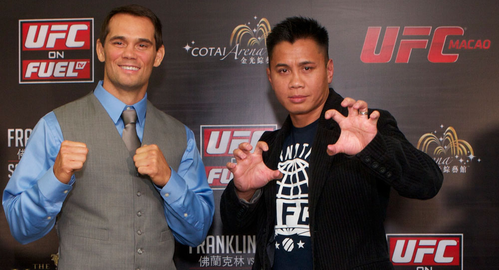 MACAO, CHINA - SEPTEMBER 6: Rich Franklin and Cung Le pose for press and media during a press conference at The Venetian® Macao-Resort-Hotel on September 6, 2012 in Macao, China. (Photo by Zuffa LLC)