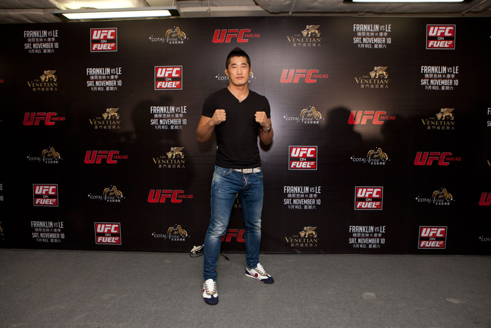 MACAO, CHINA - SEPTEMBER 6: Dong Hyun Kim poses for press and media during a press conference at The Venetian&reg; Macao-Resort-Hotel on September 6, 2012 in Macao, China. (Photo by Zuffa LLC)