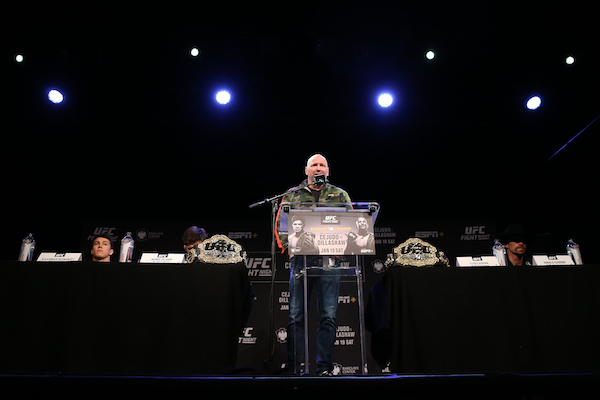 NEW YORK, NEW YORK - JANUARY 17: Dana White during the press conference ahead of <a href='../event/UFC-Silva-vs-Irvin'>UFC Fight Night </a>Cejudo v Dillashaw at the Music Hall of Williamsburg on January 17, 2019 in the Brooklyn borough of New York City. (Photo by Michael Owens/Zuffa LLC/Zuffa LLC)