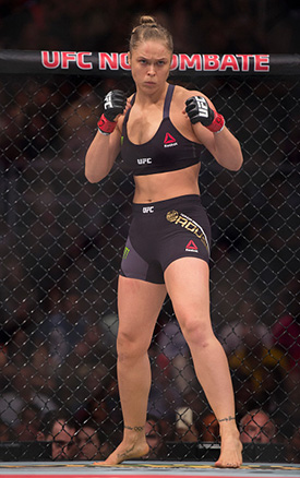 UFC women's bantamweight champion <a href='../fighter/Ronda-Rousey'>Ronda Rousey</a> of the United States stands in her corner before facing <a href='../fighter/Bethe-Correia'>Bethe Correia</a> of Brazil during the UFC 190 event inside HSBC Arena on August 1, 2015 in Rio de Janeiro, Brazil. (Photo by Jeff Bottari/Zuffa LLC)