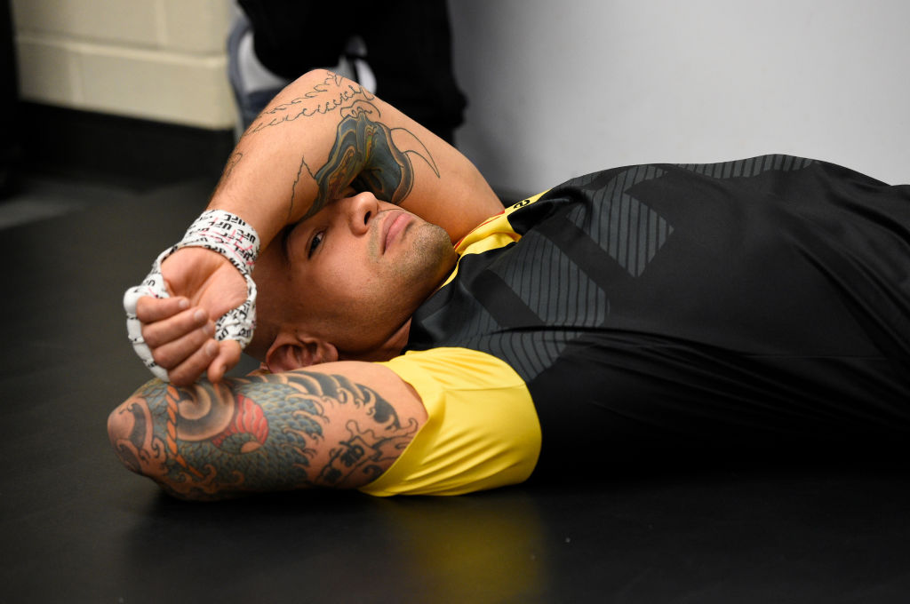 BUFFALO, NY - APRIL 08: <a href='../fighter/Thiago-Alves'>Thiago Alves</a> of Brazil prepares for his fight against <a href='../fighter/Patrick-Cote'>Patrick Cote</a> of Canada at KeyBank Center on April 8, 2017 in Buffalo, New York. (Photo by Mike Roach/Zuffa LLC/Zuffa LLC via Getty Images)