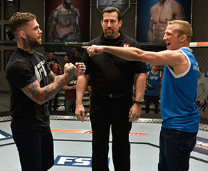 UFC bantamweight champion Cody Garbrandt and TJ Dillashaw face off during the filming of <a href='../event/Ultimate-Fighter-Team-Serra-vs-Team-Hughes-Finale'><a href='../event/The-Ultimate-Fighter-Team-US-vs-Team-UK-FINALE'><a href='../event/The-Ultimate-Fighter-Heavyweights-FINALE'>The Ultimate Fighter:</a></a></a> Redemption at the UFC TUF Gym on March1, 2017 in Las Vegas, Nevada. (Photo by Brandon Magnus/Zuffa LLC)