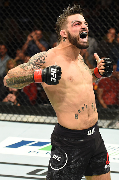  <a href='../fighter/mike-perry'>Mike Perry</a> celebrates after defeating <a href='../fighter/alex-reyes'>Alex Reyes</a> in their welterweight bout during the UFC Fight Night event inside the PPG Paints Arena on September 16, 2017 in Pittsburgh, Pennsylvania. (Photo by Josh Hedges/Zuffa LLC)