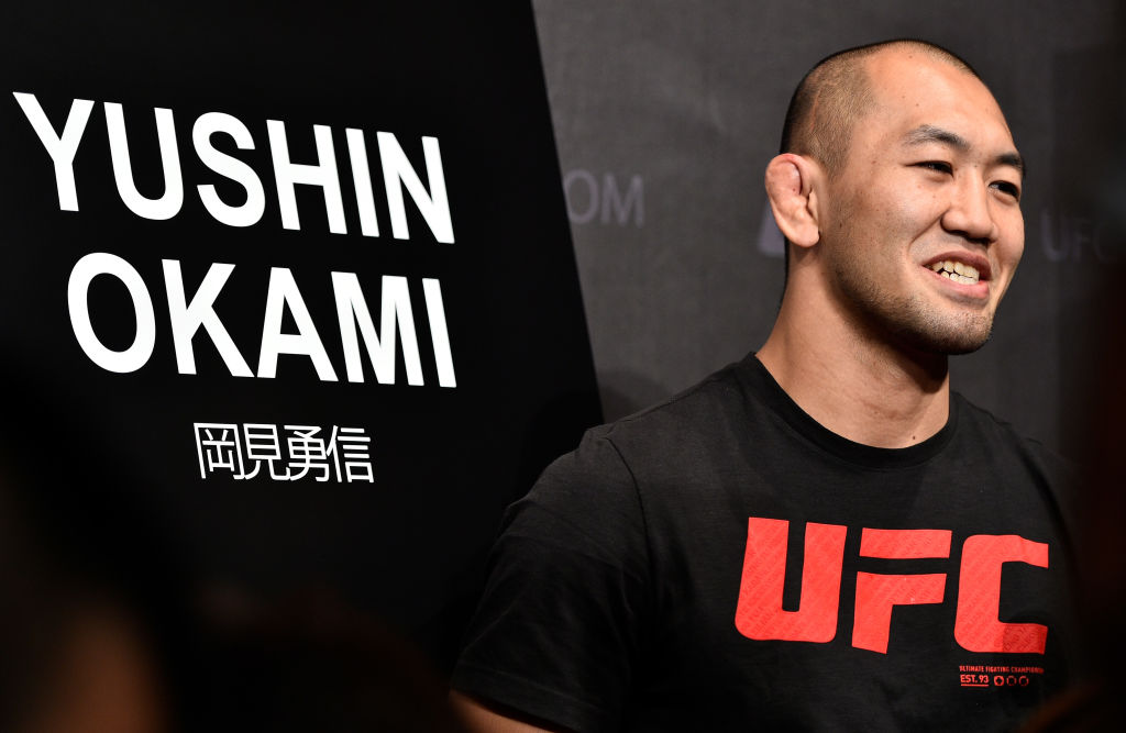 <a href='../fighter/Yushin-Okami'>Yushin Okami</a> of Japan interacts with the media during the UFC <a href='../event/Ultimate-Brazil'>Ultimate </a>Media Day at the Park Hyatt on September 20, 2017 in Tokyo, Japan. (Photo by Jeff Bottari/Zuffa LLC)