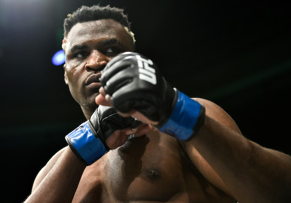 BOSTON, MA - JANUARY 20: <a href='../fighter/francis-ngannou'>Francis Ngannou</a> of Cameroon enters the Octagon before facing <a href='../fighter/Stipe-Miocic'>Stipe Miocic</a> in their heavyweight championship bout during the UFC 220 event at TD Garden on January 20, 2018 in Boston, Massachusetts. (Photo by Brandon Magnus/Zuffa LLC via Getty Images)