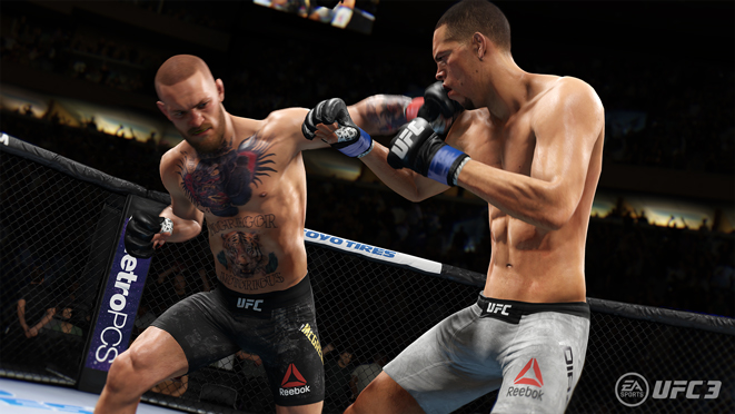 Conor McGregor punches Nate Diaz in EA Sports UFC 3