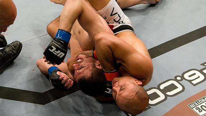 PHILADELPHIA - AUGUST 8: BJ Penn (white shorts) def. Kenny Florian (black shorts) - Submission (rear naked choke) - 3:54 round 4 during UFC 101 at Wachovia Center on August 8, 2009 in Philadelphia, Pennsylvania. (Photo by Josh Hedges/Zuffa LLC)
