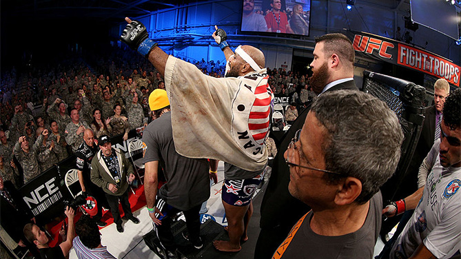FORT CAMPBELL, KENTUCKY - NOVEMBER 6: Yoel Romero celebrates after defeating Ronny Markes in their UFC middleweight bout on November 6, 2013 in Fort Campbell, Kentucky. (Photo by Ed Mulholland/Zuffa LLC)