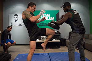 Cesar Arzamendia warms up before facing Oliver Meza during the filming of The Ultimate Fighter Latin America: Team Gastelum vs Team Escudero on March 24, 2015 in Las Vegas, NV. (Photo by Brandon Magnus/Zuffa LLC)