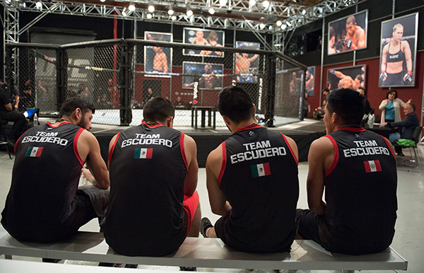Team Escudero sit in the stands during the filming of The Ultimate Fighter Latin America: Team Gastelum vs Team Escudero on March 24, 2015 in Las Vegas, NV. (Photo by Brandon Magnus/Zuffa LLC)