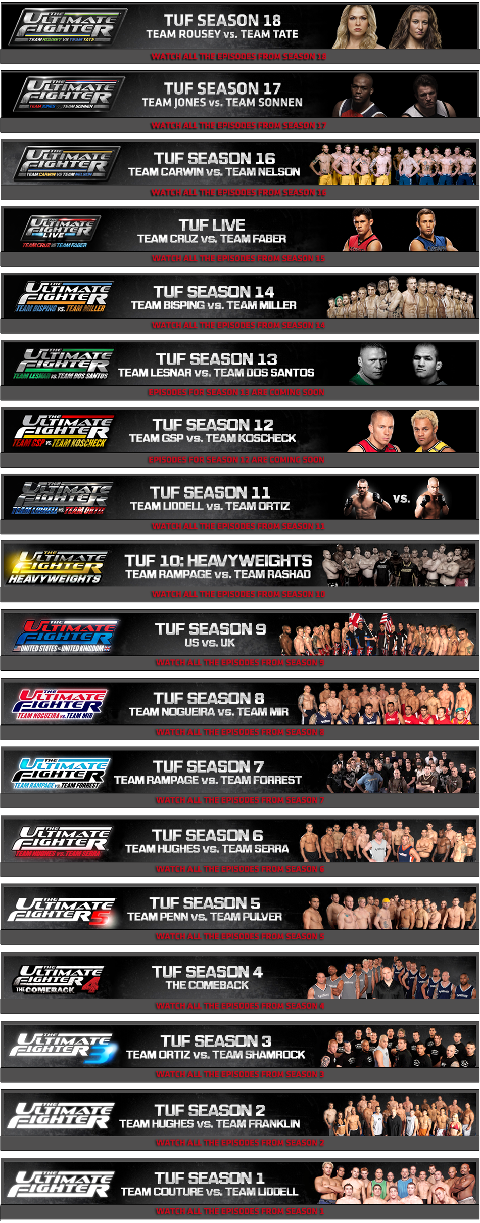 list of seasons of the ultimate fighter