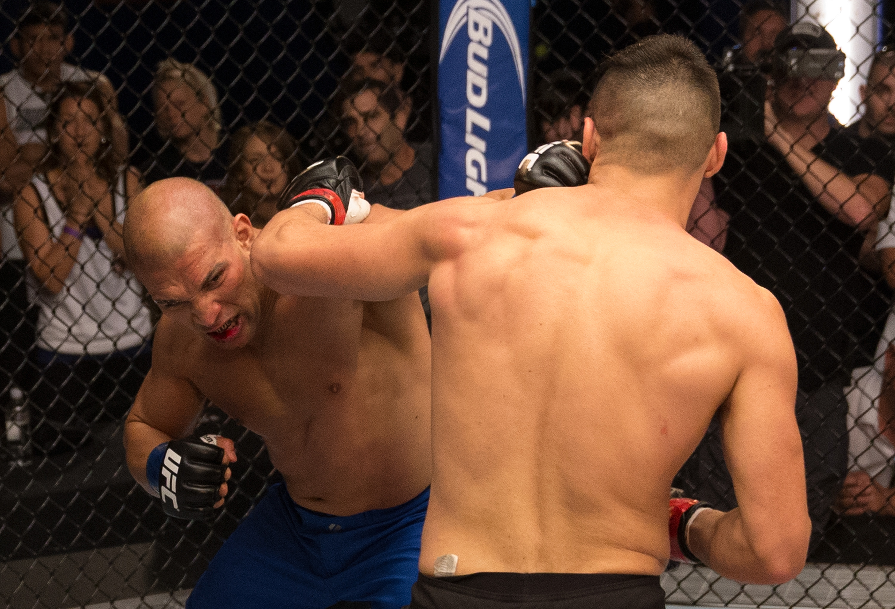 Hayder Hassan punches Vicente Luque during the filming of The Ultimate Fighter: American Top Team vs Blackzilians on February 27, 2015 in Coconut Creek, Florida. (Photo by Chris Trotman/Zuffa LLC)