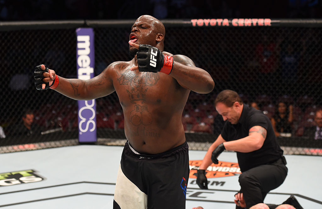 HOUSTON, TX - OCT. 03: Derrick Lewis celebrates his TKO victory over Viktor Pesta in their heavyweight bout during the UFC 192 event at the Toyota Center on October 3, 2015 in Houston, Texas. (Photo by Josh Hedges/Zuffa LLC)