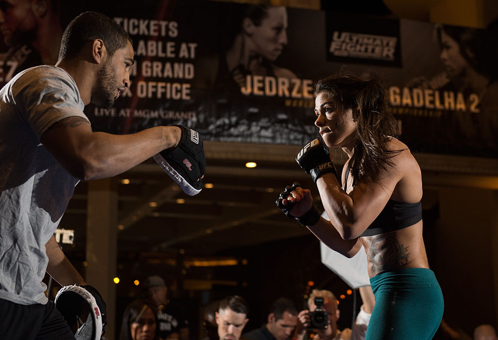 LAS VEGAS, NV - JULY 5: Claudia Gadelha holds an open training session for fans and media at at MGM Grand Hotel & Casino on July 5, 2016 in Las Vegas, Nevada. (Photo by Brandon Magnus/Zuffa LLC)