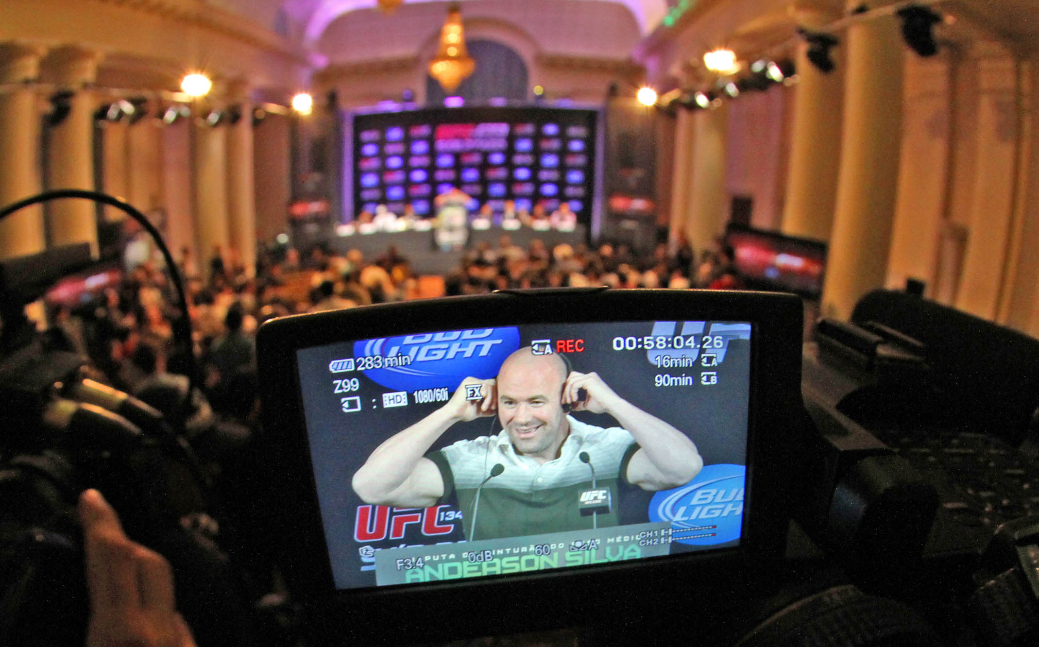 Dana White prepares to answer questions from the press.