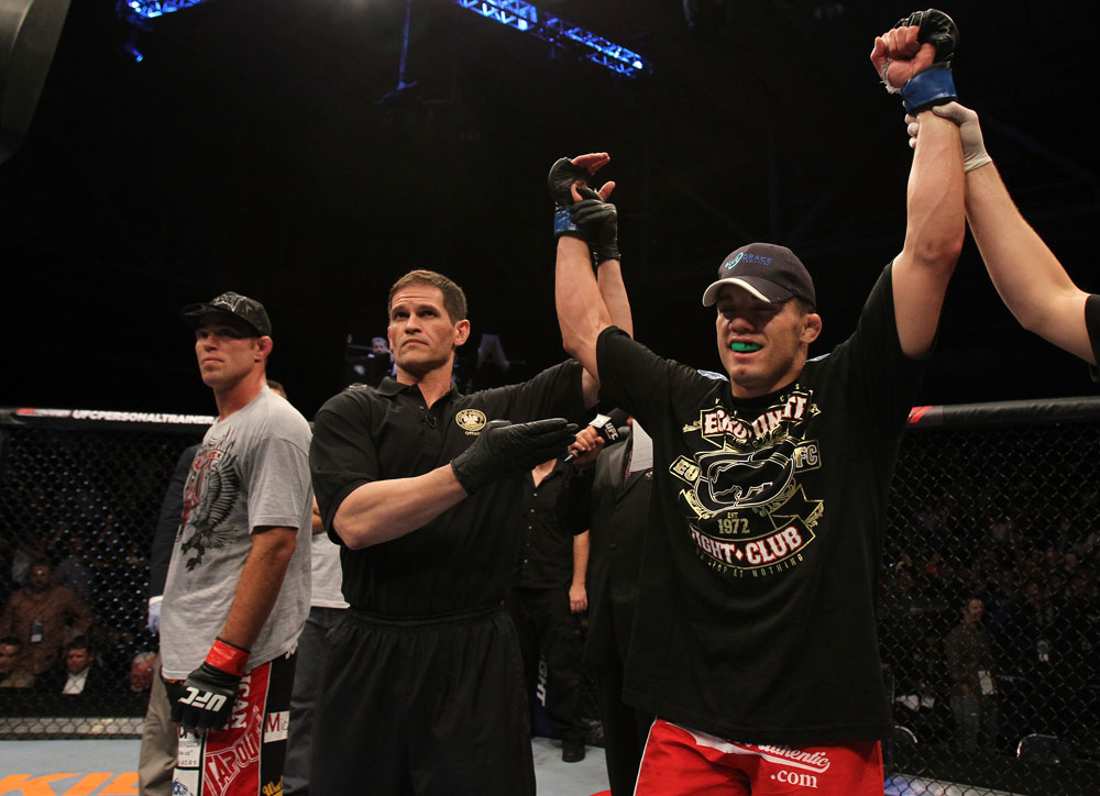 Jake Ellenberger celebrates his win.