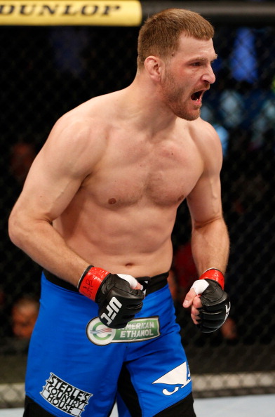 SAO PAULO, BRAZIL - MAY 31: Stipe Miocic reacts after his knockout victory over Fabio Maldonado in their heavyweight fight during the UFC Fight Night event at the Ginasio do Ibirapuera on May 31, 2014 in Sao Paulo, Brazil. (Photo by Josh Hedges/Zuffa LLC/Zuffa LLC via Getty Images)
