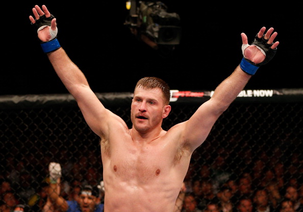 WINNIPEG, CANADA - JUNE 15: Stipe Miocic reacts after his victory over Roy Nelson in their heavyweight fight during the UFC 161 event at the MTS Centre on June 15, 2013 in Winnipeg, Manitoba, Canada. (Photo by Josh Hedges/Zuffa LLC/Zuffa LLC via Getty Images)