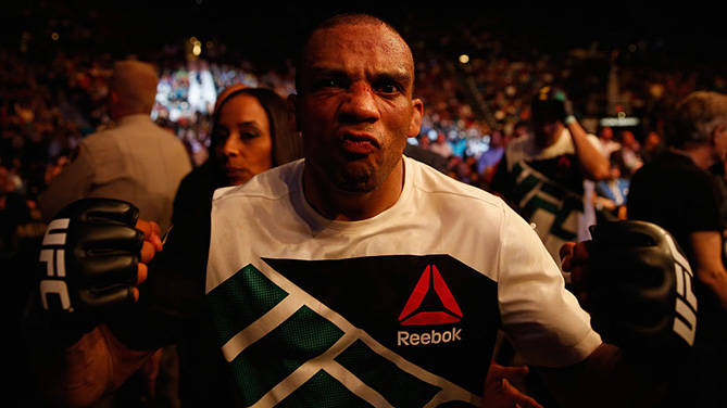 Edson Barboza exits the Octagon after his victory over Anthony Pettis on April 23, 2016. (Photo by Christian Petersen/Zuffa LLC)