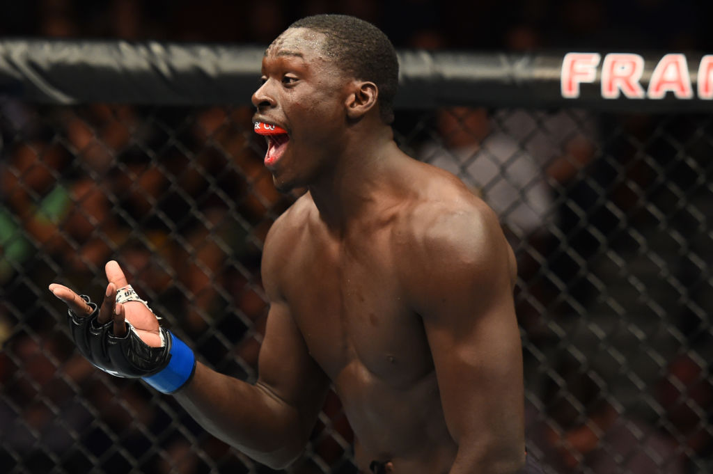AUSTIN, TX - FEBRUARY 18: Curtis Millender reacts after defeating <a href='../fighter/Thiago-Alves'>Thiago Alves</a> of Brazil in their welterweight bout during the <a href='../event/UFC-Silva-vs-Irvin'>UFC Fight Night </a>event at Frank Erwin Center on February 18, 2018 in Austin, Texas. Millender won by KO. (Photo by Josh Hedges/Zuffa LLC/Zuffa LLC via Getty Images)