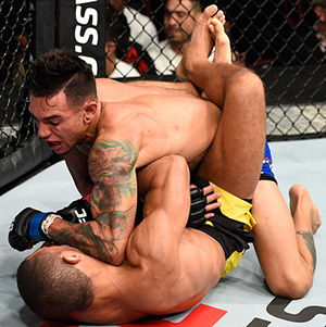 Fili lands an elbow to the neck of Hacran Dias during the UFC Fight Night event on October 1, 2016 in Portland, OR. (Photo by Josh Hedges/Zuffa LLC)