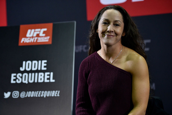 <a href='../fighter/Jodie-Esquibel'>Jodie Esquibel</a> interacts with media during the <a href='../event/UFC-Silva-vs-Irvin'>UFC Fight Night </a>Media Day inside Ergo Arena on October 19, 2017 in Gdansk, Poland. (Photo by Jeff Bottari/Zuffa LLC)