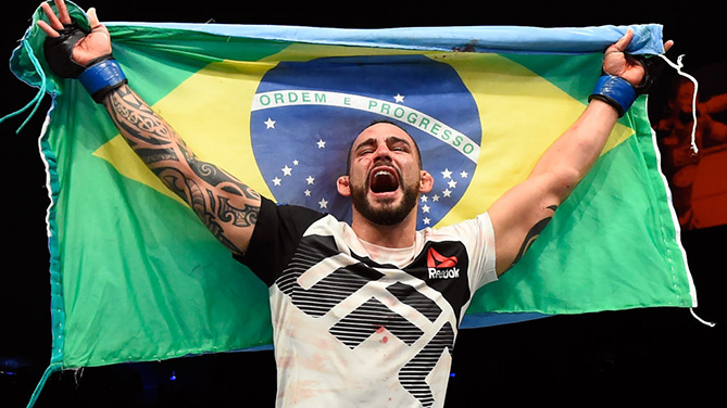 HALIFAX, NS - FEBRUARY 19: Santiago Ponzinibbio of Argentina celebrates after defeating Nordine Taleb of France in their welterweight fight during the UFC Fight Night event inside the Scotiabank Centre on February 19, 2017 in Halifax, Nova Scotia, Canada. (Photo by Josh Hedges/Zuffa LLC)