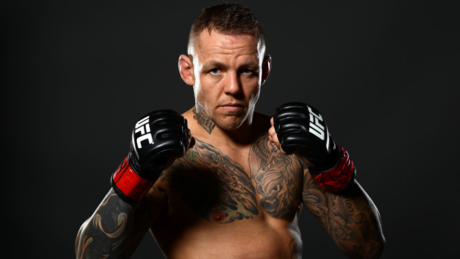 Ross Pearson poses backstage for a post fight portrait during the UFC 185 event at the American Airlines Center on March 14, 2015 in Dallas, Texas. (Photo by Mike Roach/Zuffa LLC)