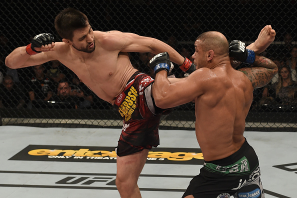 GOIANIA, BRAZIL - MAY 30: Carlos Condit kicks Thiago Alves in their welterweight UFC bout in Goiania, Brazil. (Photo by Buda Mendes/Zuffa LLC/Zuffa LLC)