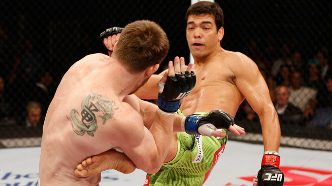 Lyoto Machida of Brazil kicks CB Dollaway of the United States in their middleweight fight during the UFC Fight Night event inside the Ginasio Jose Correa on December 20, 2014 in Barueri, Brazil. (Photo by Josh Hedges/Zuffa LLC)