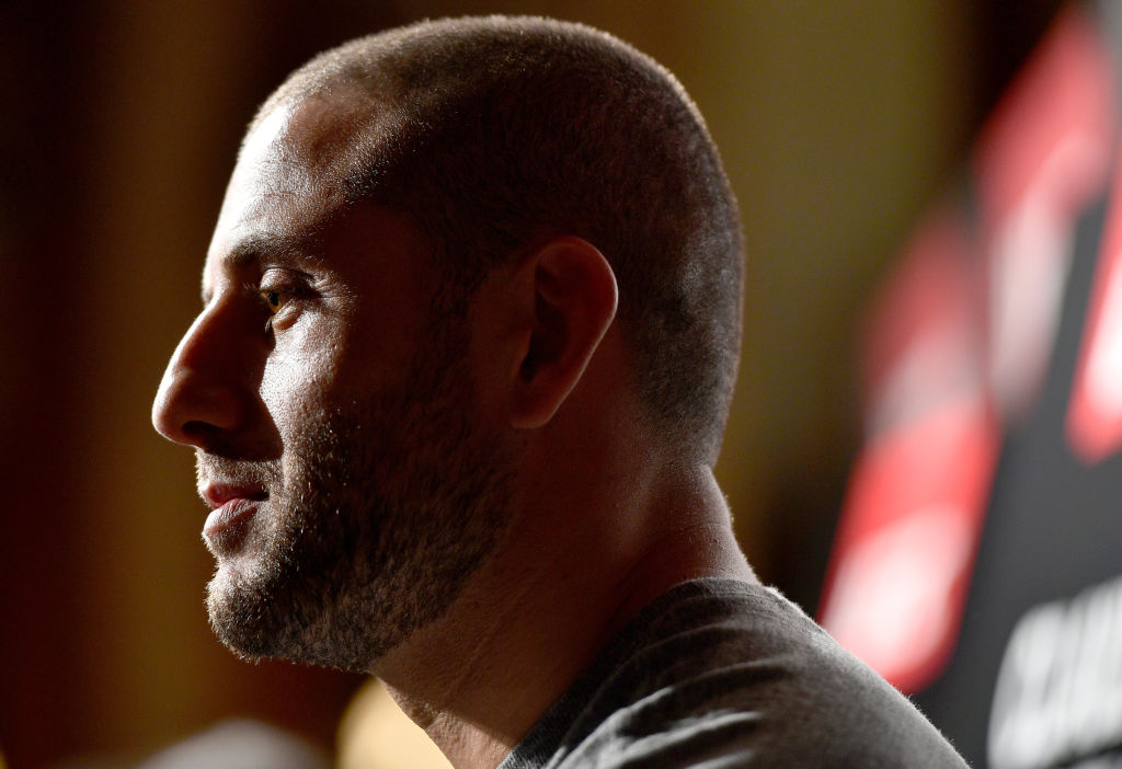 TOKYO, JAPAN - SEPTEMBER 20: Gokhan Saki of Netherlands interacts with the media during the UFC Ultimate Media Day at the Park Hyatt on September 20, 2017 in Tokyo, Japan. (Photo by Jeff Bottari/Zuffa LLC)