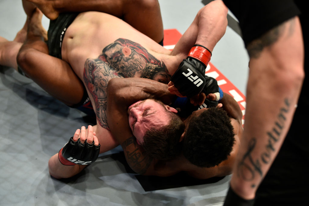 LONDON, ENGLAND - MARCH 17: (R-L) Charles Byrd submits John Phillips in their middleweight bout inside The O2 Arena on March 17, 2018 in London, England. (Photo by Brandon Magnus/Zuffa LLC/Zuffa LLC via Getty Images)