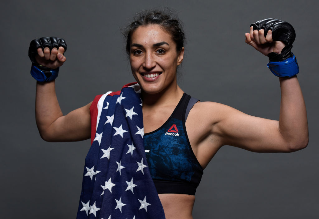 SANTIAGO, CHILE - MAY 19: <a href='../fighter/tatiana-saurez'>Tatiana Suarez</a> poses for a portrait backstage after her victory over <a href='../fighter/alexa-grasso'>Alexa Grasso</a> during the <a href='../event/UFC-Silva-vs-Irvin'>UFC Fight Night </a>event at Movistar Arena on May 19, 2018 in Santiago, Chile. (Photo by Mike Roach/Zuffa LLC/Zuffa LLC via Getty Images)