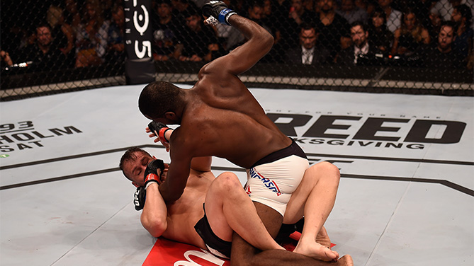 Corey Anderson of the United States punches Fabio Maldonado of Brazil in their light heavyweight bout during the UFC Fight Night Belfort v Henderson at Ibirapuera Gymnasium on November 7, 2015 in Sao Paulo, Brazil. (Photo by Buda Mendes/Zuffa LLC)