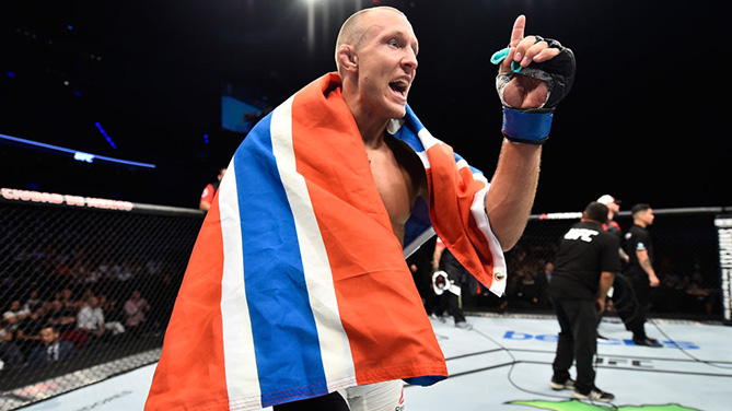 MEXICO CITY, MEXICO - AUGUST 05: Jack Hermansson of Sweden celebrates his TKO victory over Bradley Scott of England in their middleweight bout during the UFC Fight Night event at Arena Ciudad de Mexico on August 5, 2017 in Mexico City, Mexico. (Photo by Jeff Bottari/Zuffa LLC)