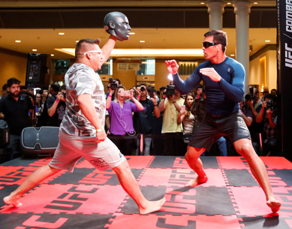 Middleweight contender <a href='../fighter/Lyoto-Machida'>Lyoto Machida</a> practices during the Open Workouts at the Vila Olimpia Mall for the <a href='../event/UFC-Silva-vs-Irvin'>UFC Fight Night </a>Sao Paulo on October 25, 2017 in Sao Paulo, Brazil. (Photo by Alexandre Schneider/Zuffa LLC)