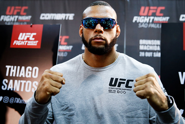 Contender <a href='../fighter/Thiago-Santos'>Thiago Santos</a> pose for a photo during the <a href='../event/Ultimate-Brazil'>Ultimate </a>Media Day at the Matsubara Hotel for the <a href='../event/UFC-Silva-vs-Irvin'>UFC Fight Night </a>Sao Paulo on October 26, 2017 in Sao Paulo, Brazil. (Photo by Alexandre Schneider/Zuffa LLC)