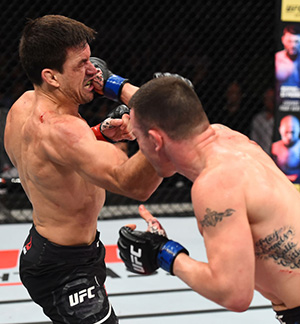 <a href='../fighter/Colby-Covington'><a href='../fighter/Colby-Covington'>Colby Covington</a></a> punches <a href='../fighter/Demian-Maia'><a href='../fighter/Demian-Maia'>Demian Maia</a></a> of Brazil in their welterweight bout during the <a href='../event/UFC-Silva-vs-Irvin'><a href='../event/UFC-Silva-vs-Irvin'>UFC Fight Night </a></a>event inside the Ibirapuera Gymnasium on October 28, 2017 in Sao Paulo, Brazil. (Photo by Josh Hedges/Zuffa LLC)