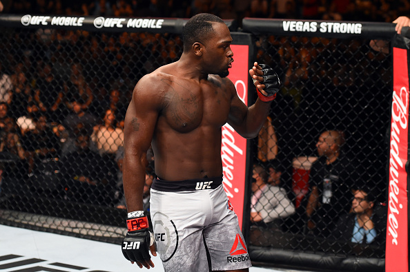 <a href='../fighter/Derek-Brunson'>Derek Brunson</a> reacts after defeating <a href='../fighter/Lyoto-Machida'>Lyoto Machida</a> in Sao Paulo this past Saturday
