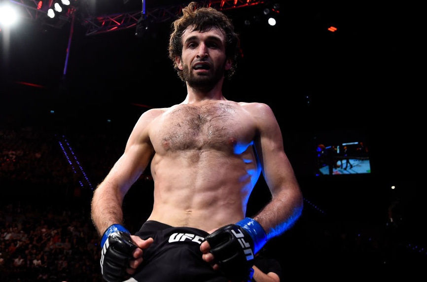 Zabit Magomedsharipov celebrates after defeating <a href='../fighter/Mike-Santiago'>Mike Santiago</a> in their featherweight bout during the UFC Fight Night event at the Rotterdam Ahoy on September 2, 2017 in Rotterdam, Netherlands. (Photo by Josh Hedges/Zuffa LLC)