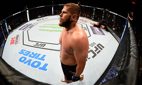 <a href='../fighter/marcin-tybura'>Marcin Tybura</a> of Poland celebrates his knockout victory over <a href='../fighter/Viktor-Pesta'>Viktor Pesta</a> of the Czech Republic in their heavyweight bout during the <a href='../event/UFC-Silva-vs-Irvin'>UFC Fight Night </a>event at Vivint Smart Home Arena on August 6, 2016 in Salt Lake City, Utah. (Photo by Jeff Bottari/Zuffa LLC)