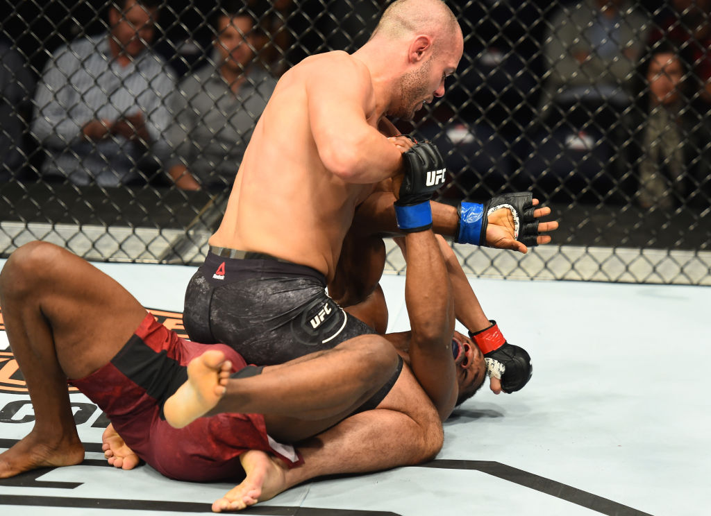 Laprise punches <a href='../fighter/Galore-Bofando'>Galore Bofando</a> on 12/16/17 in Winnipeg, Manitoba, CA. (Photo by Josh Hedges/Zuffa LLC)