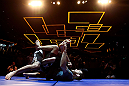 Jon Fitch practices grappling during an Open Workout.