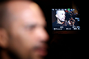 Jorge Rivera talks to the media during an Open Workout