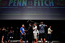 BJ Penn talks to the media during an Open Workout