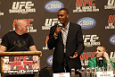 UFC 128: Pre-Fight Press Conference: (L-R) Dana White, Jon Jones and Eddie Wineland