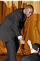 UFC 128: Pre-Fight Press Conference: (L-R) Jon Jones & fan